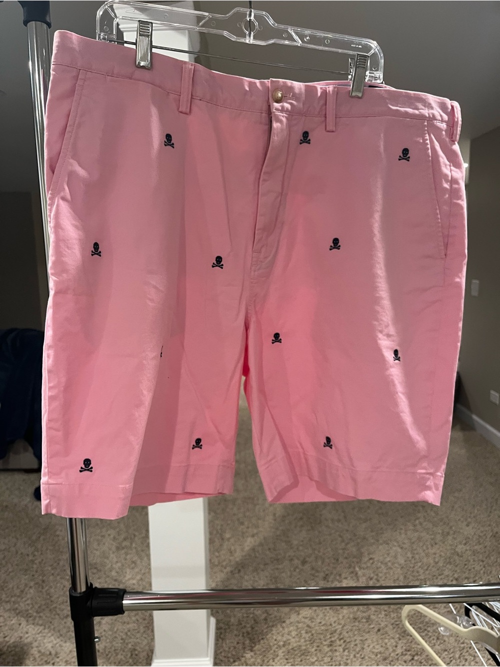 Polo Ralph Lauren Men's Pink Embroidered Skull Cotton Shorts